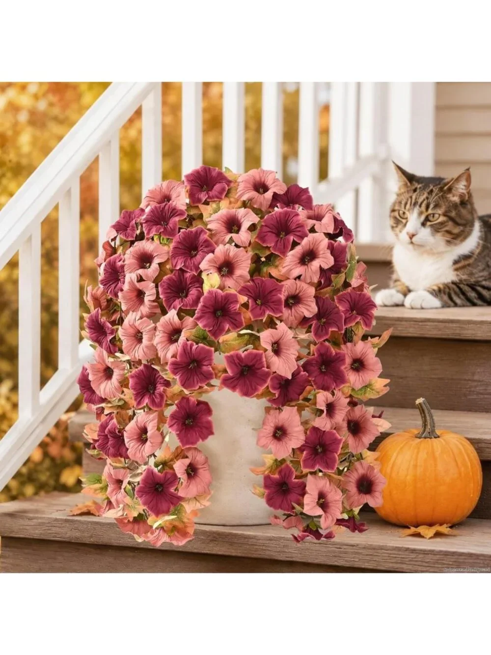 8 Pcs UV Resistant Artificial Mums for Outdoors - Mixed Brown Floral Decor